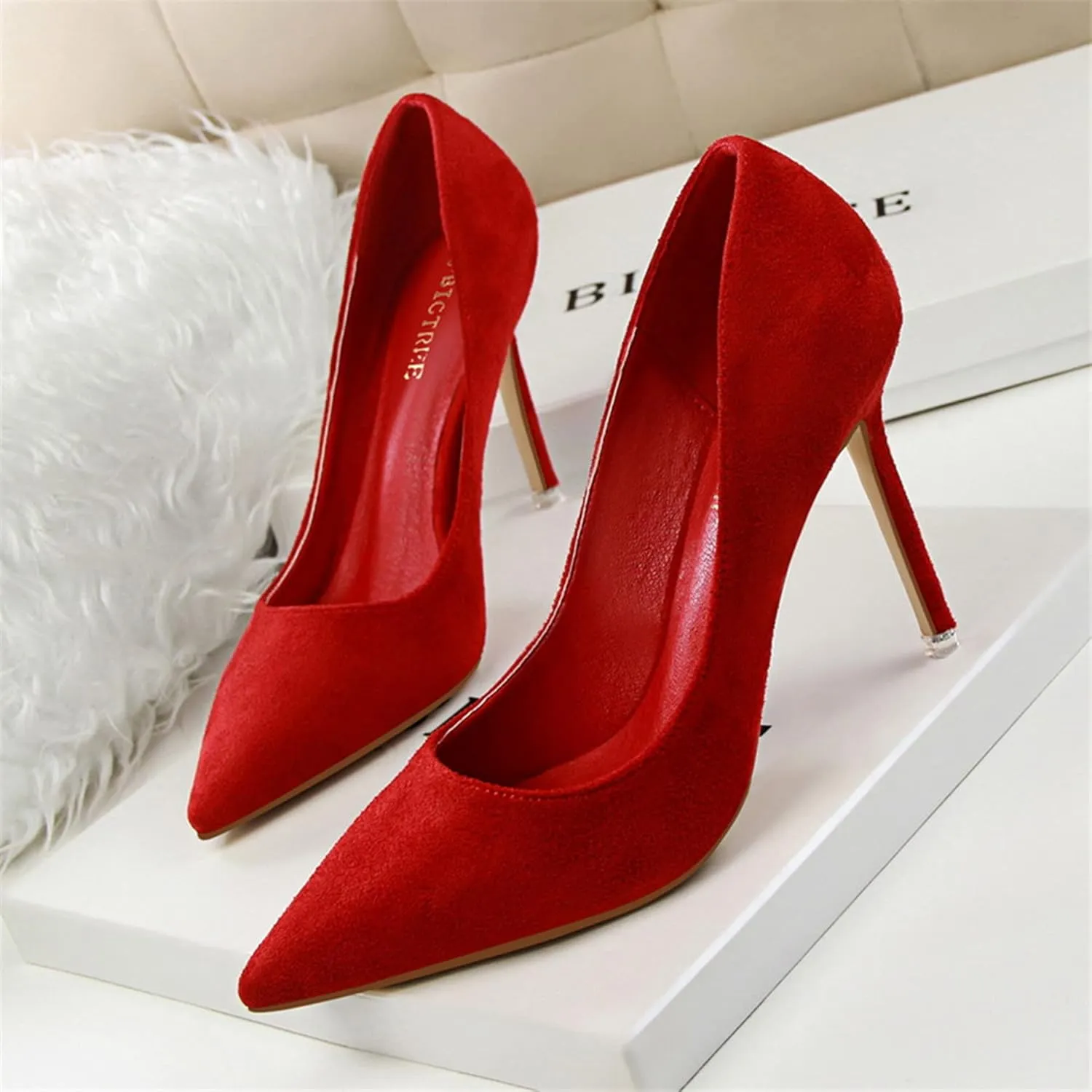 Hee grand Classic Pointed Toe Heels for Women Fashion Suede Stiletto Wedding Party Dress Shoes Office Pumps Lady High Heels