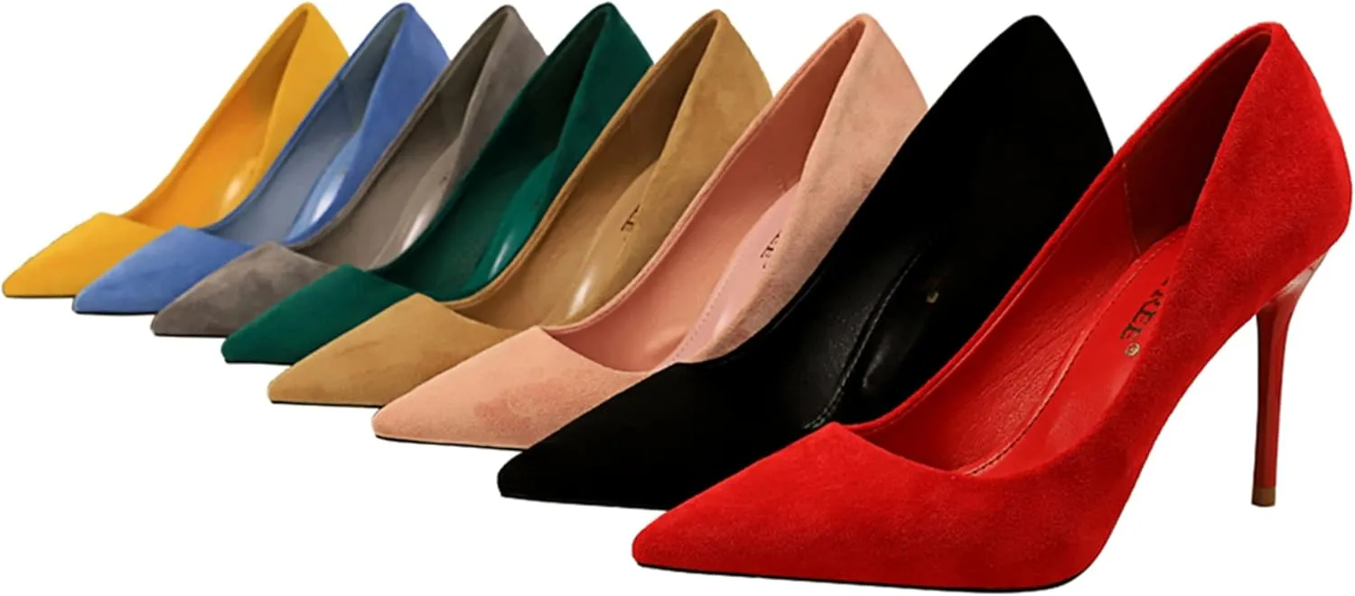 Hee grand Classic Pointed Toe Heels for Women Fashion Suede Stiletto Wedding Party Dress Shoes Office Pumps Lady High Heels