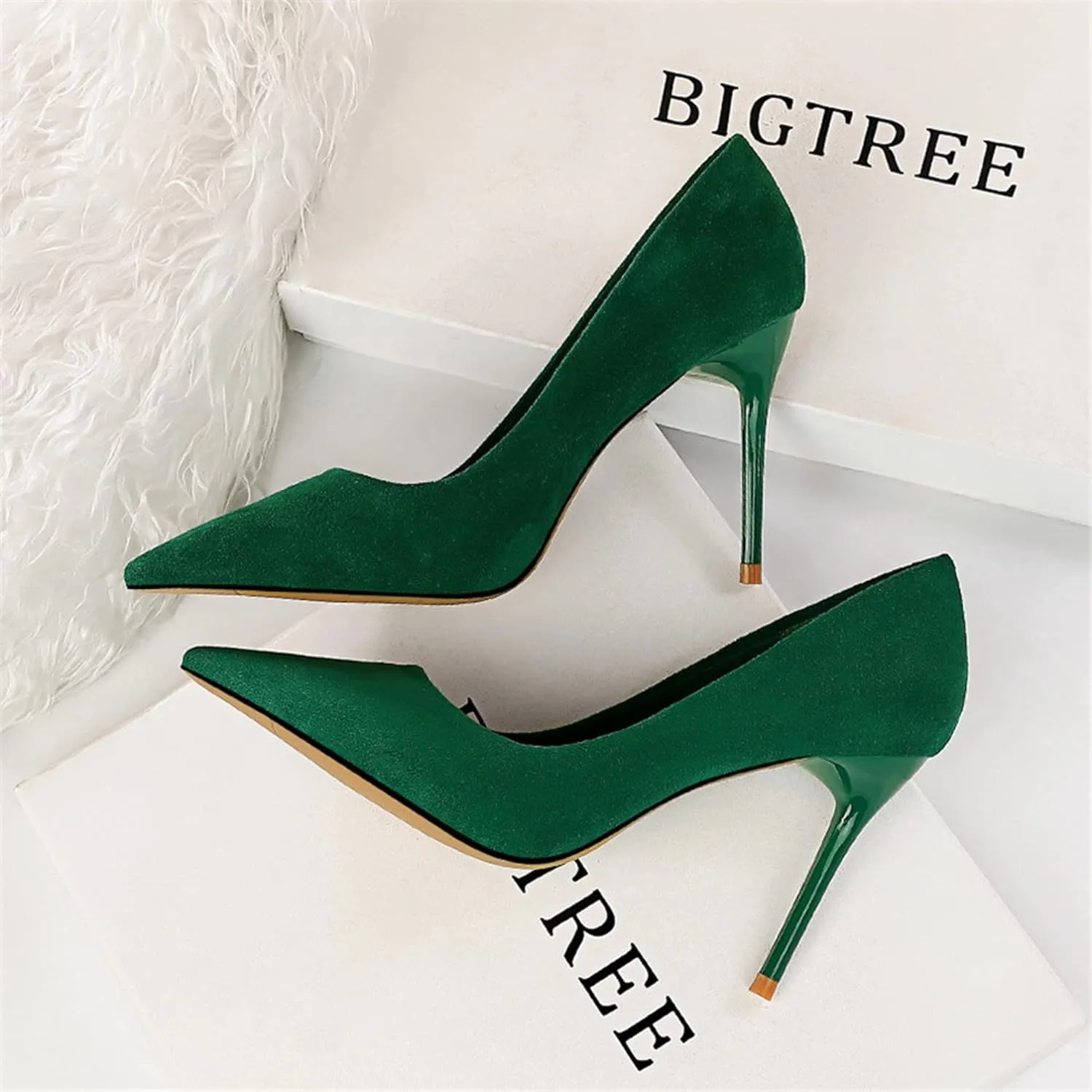 Hee grand Classic Pointed Toe Heels for Women Fashion Suede Stiletto Wedding Party Dress Shoes Office Pumps Lady High Heels