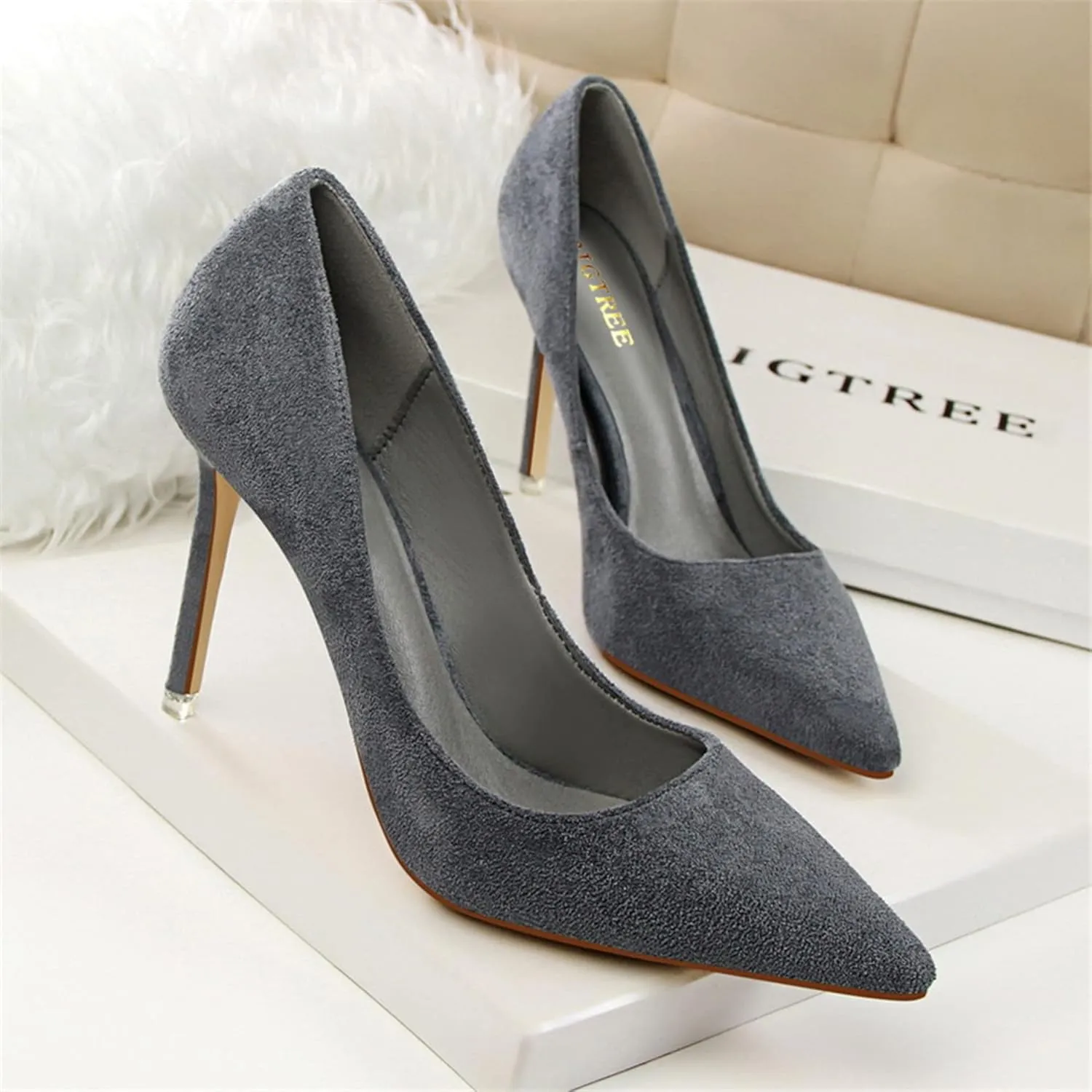 Hee grand Classic Pointed Toe Heels for Women Fashion Suede Stiletto Wedding Party Dress Shoes Office Pumps Lady High Heels