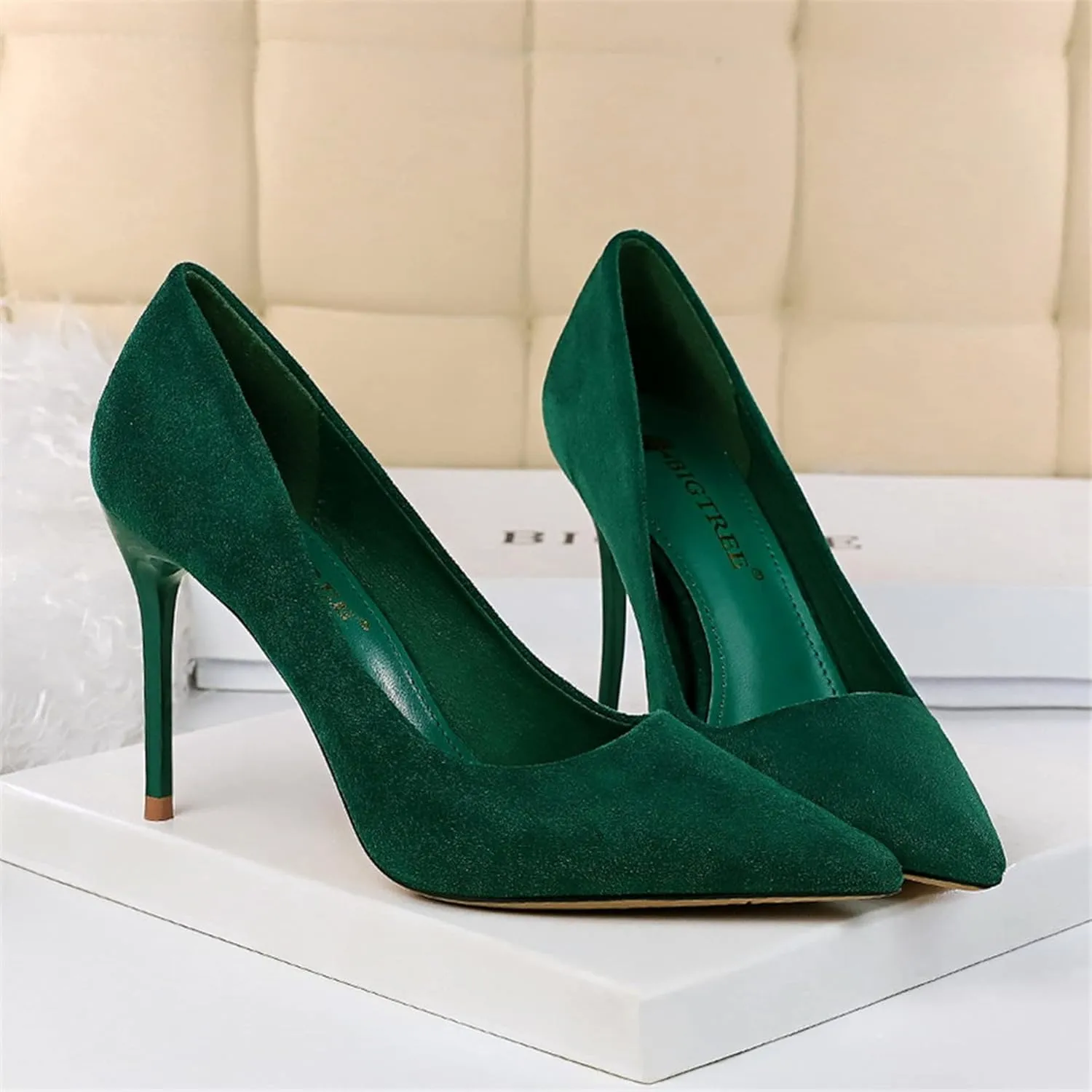 Hee grand Classic Pointed Toe Heels for Women Fashion Suede Stiletto Wedding Party Dress Shoes Office Pumps Lady High Heels