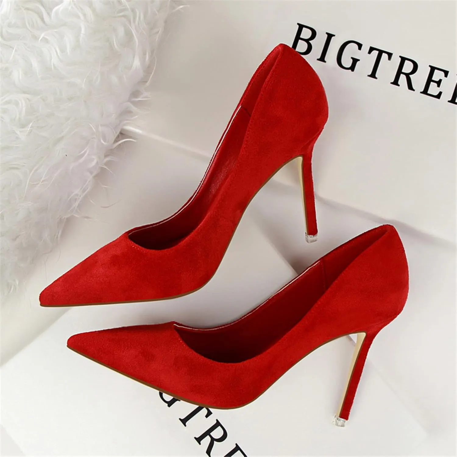 Hee grand Classic Pointed Toe Heels for Women Fashion Suede Stiletto Wedding Party Dress Shoes Office Pumps Lady High Heels