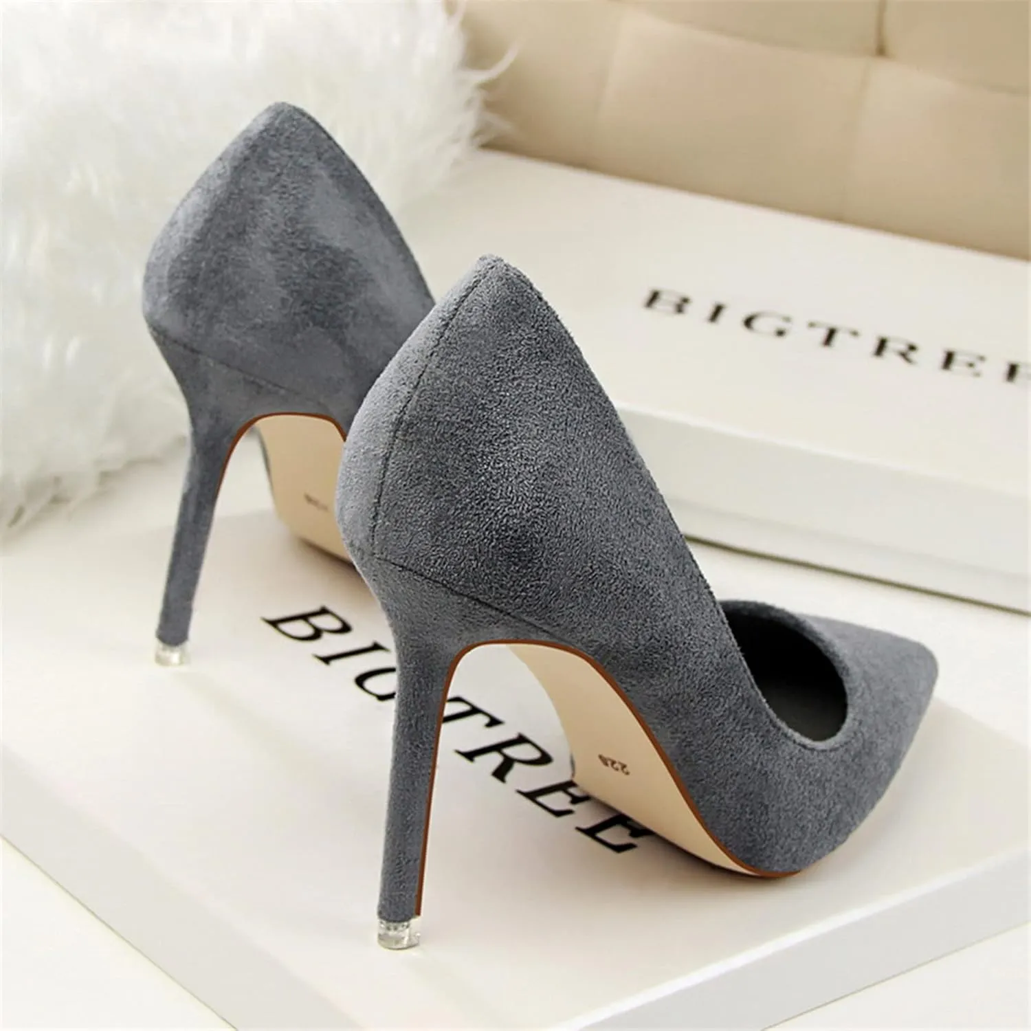 Hee grand Classic Pointed Toe Heels for Women Fashion Suede Stiletto Wedding Party Dress Shoes Office Pumps Lady High Heels