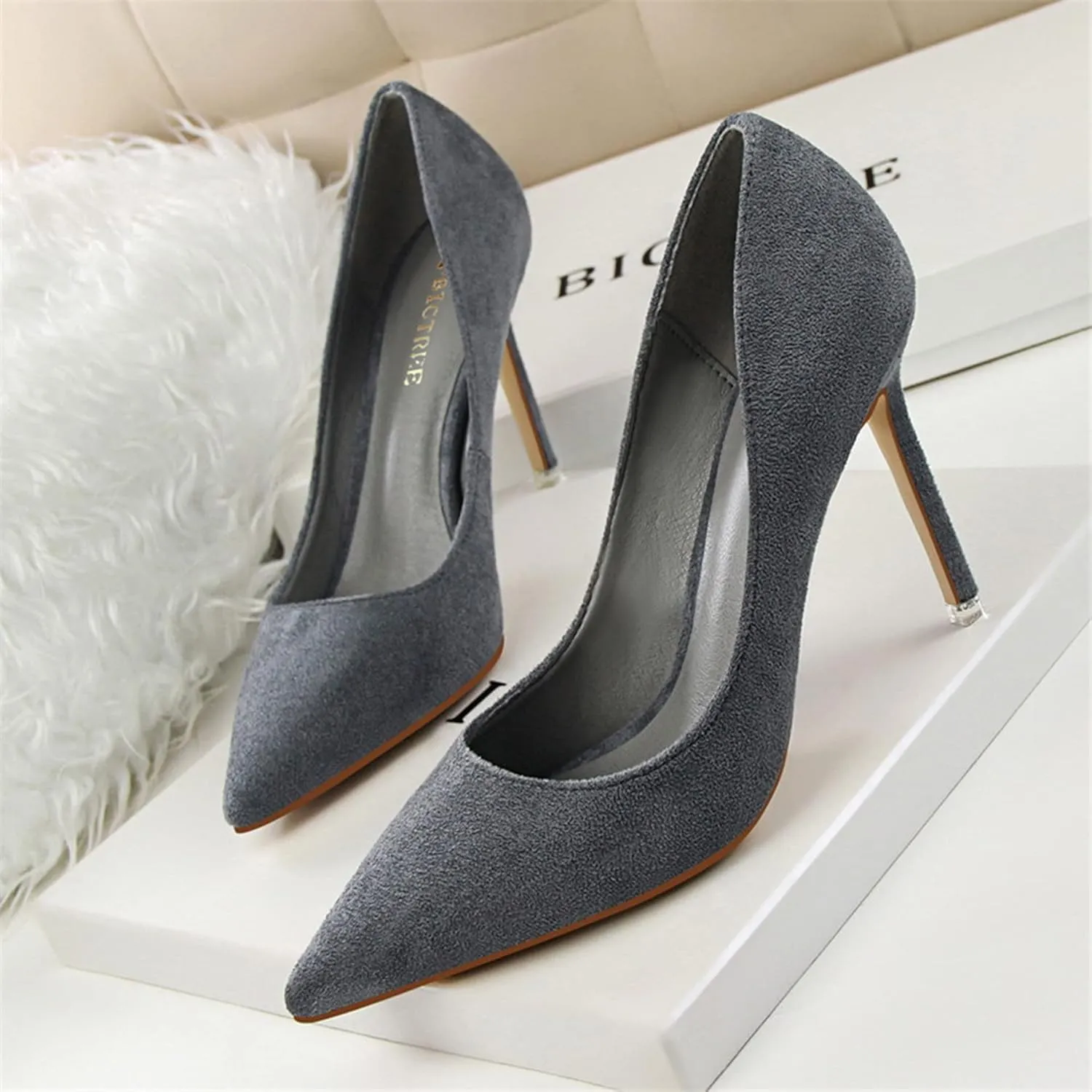 Hee grand Classic Pointed Toe Heels for Women Fashion Suede Stiletto Wedding Party Dress Shoes Office Pumps Lady High Heels