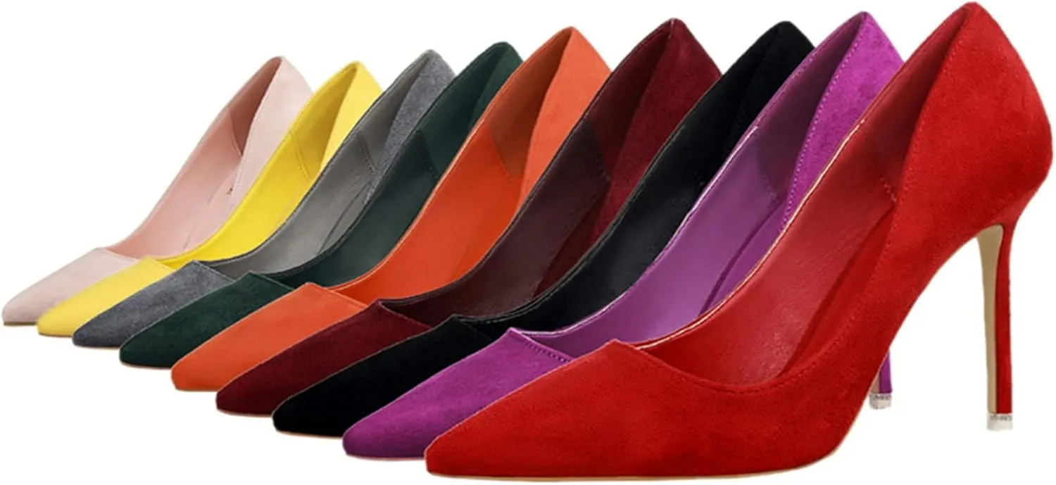 Hee grand Classic Pointed Toe Heels for Women Fashion Suede Stiletto Wedding Party Dress Shoes Office Pumps Lady High Heels