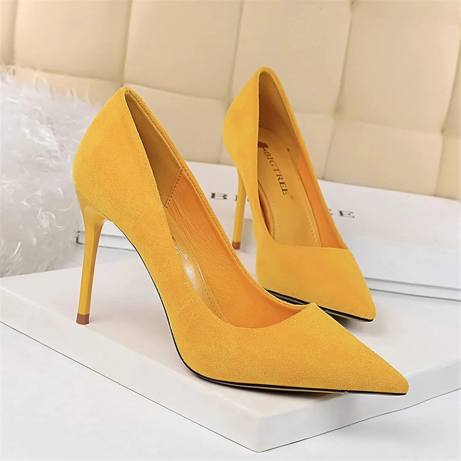 Hee grand Classic Pointed Toe Heels for Women Fashion Suede Stiletto Wedding Party Dress Shoes Office Pumps Lady High Heels
