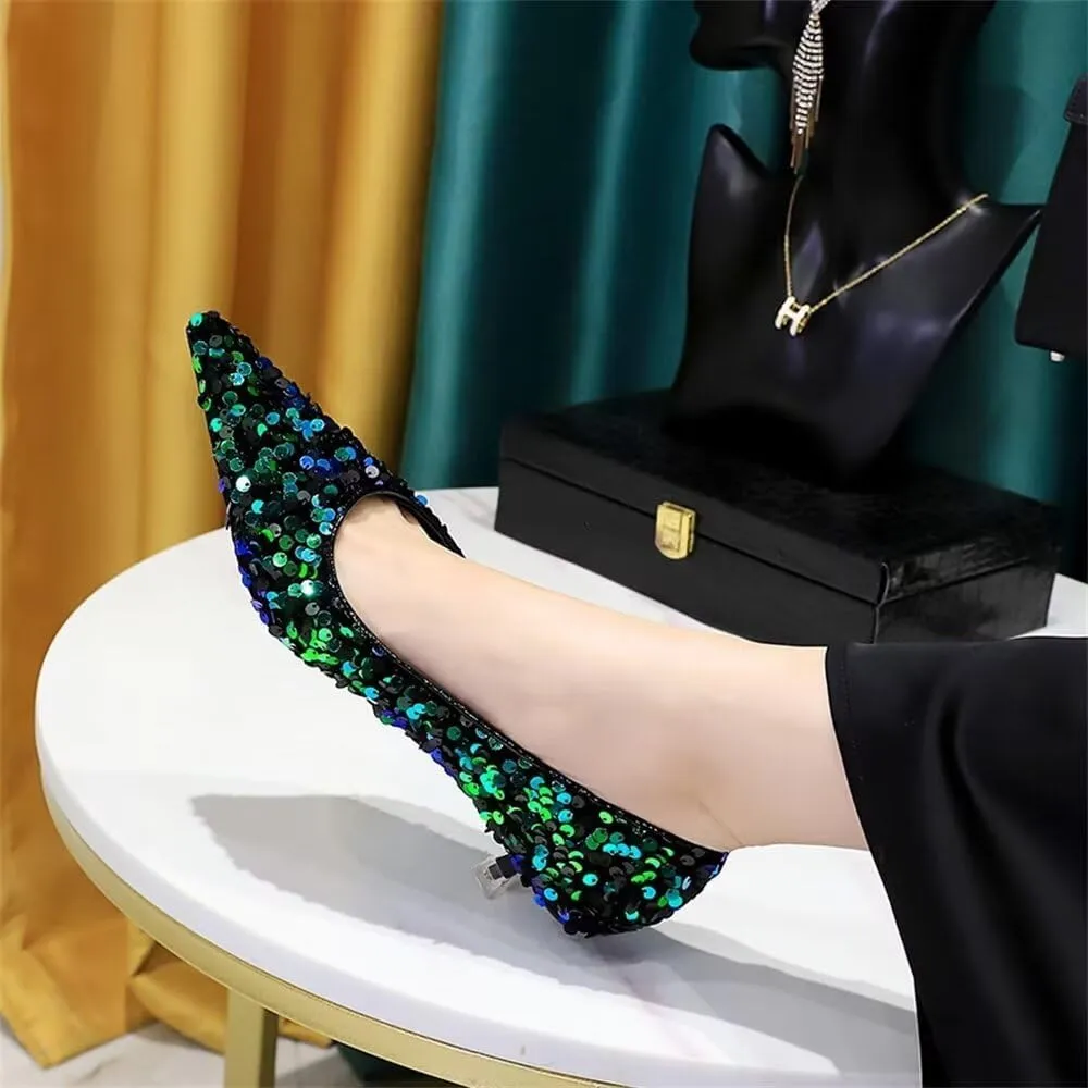 Hee grand Sequins Kitten Heel Sexy Pointed Toe Stilettos Bridal Sparkles Dress Shoes for Wedding Party