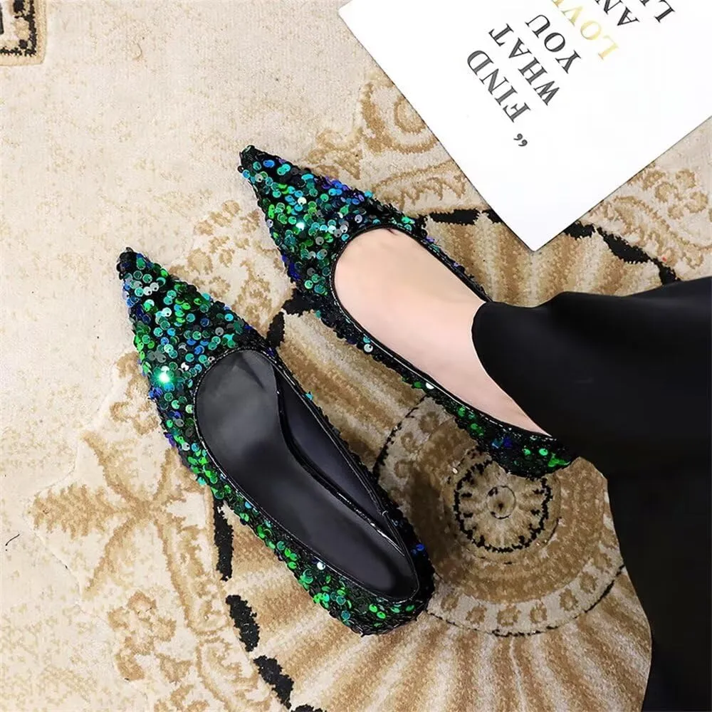 Hee grand Sequins Kitten Heel Sexy Pointed Toe Stilettos Bridal Sparkles Dress Shoes for Wedding Party