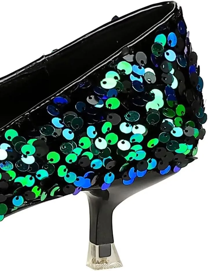 Hee grand Sequins Kitten Heel Sexy Pointed Toe Stilettos Bridal Sparkles Dress Shoes for Wedding Party
