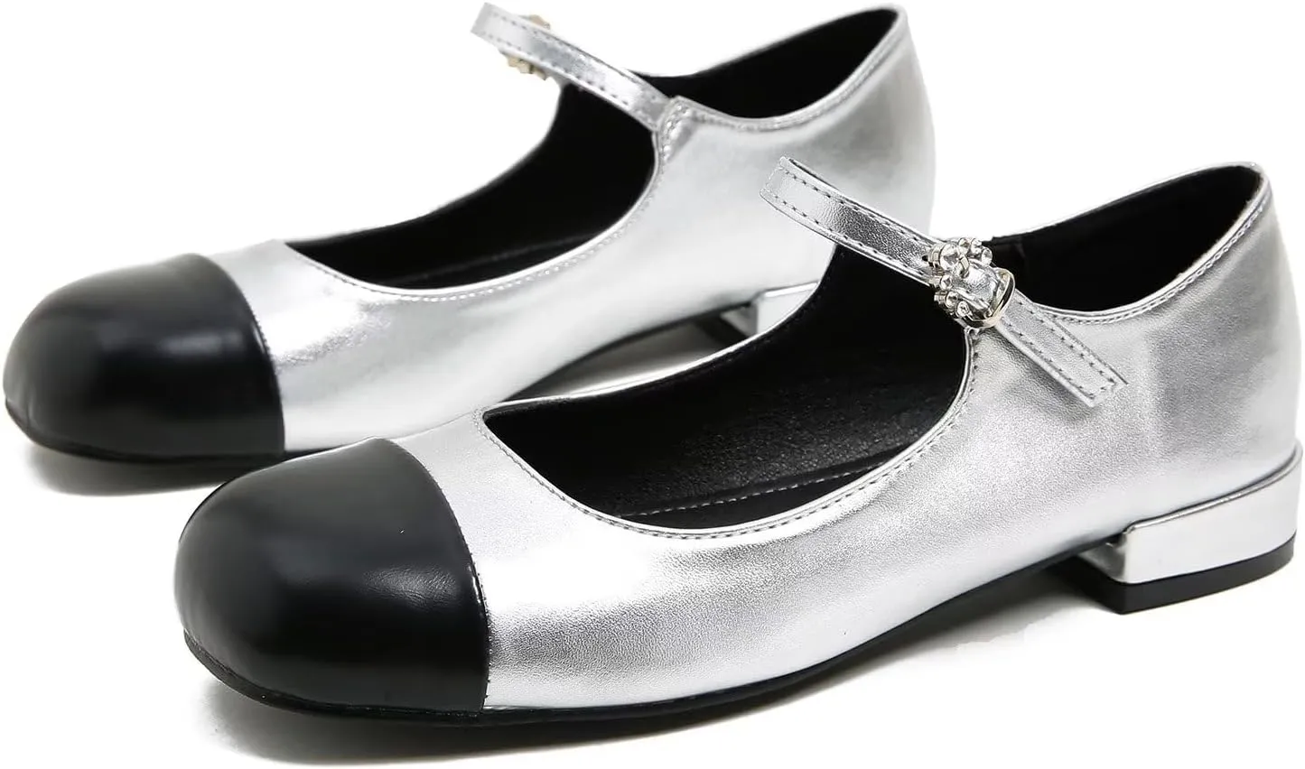 Hee grand Women Mary Jane Chunky Heels Round Toe Ankle Strap Pumps Comfortable Low Block Heel Dress Shoes School Uniform