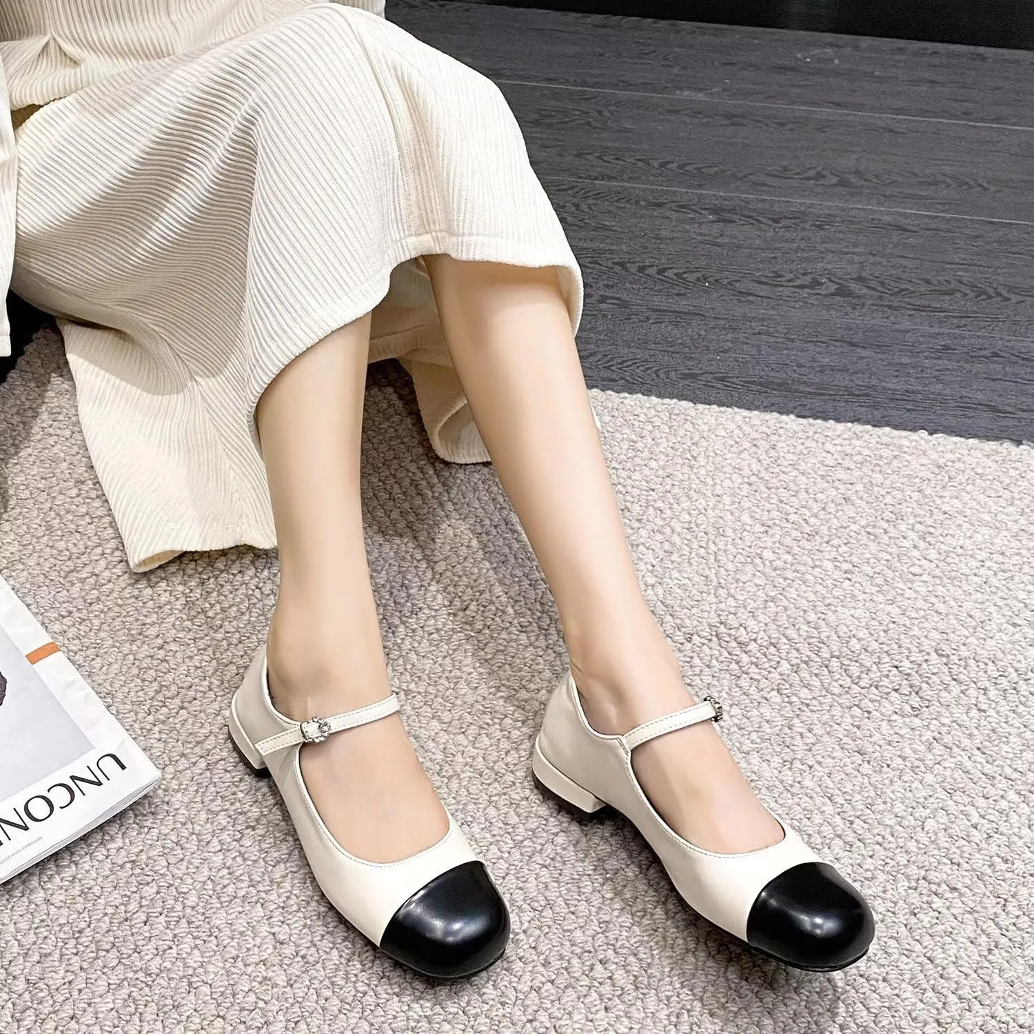 Hee grand Women Mary Jane Chunky Heels Round Toe Ankle Strap Pumps Comfortable Low Block Heel Dress Shoes School Uniform