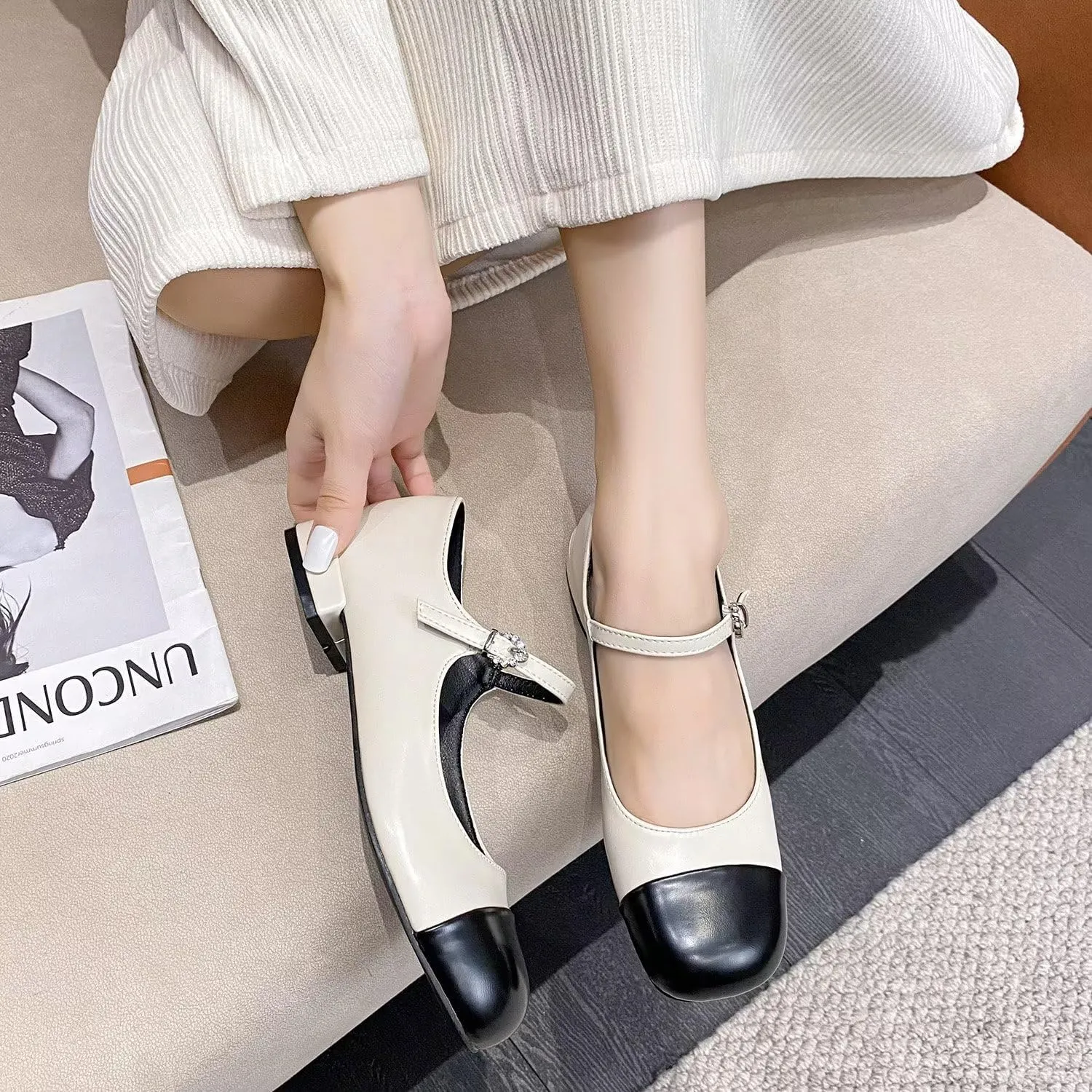 Hee grand Women Mary Jane Chunky Heels Round Toe Ankle Strap Pumps Comfortable Low Block Heel Dress Shoes School Uniform