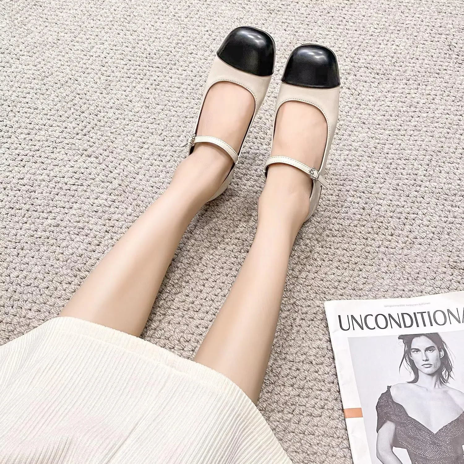 Hee grand Women Mary Jane Chunky Heels Round Toe Ankle Strap Pumps Comfortable Low Block Heel Dress Shoes School Uniform