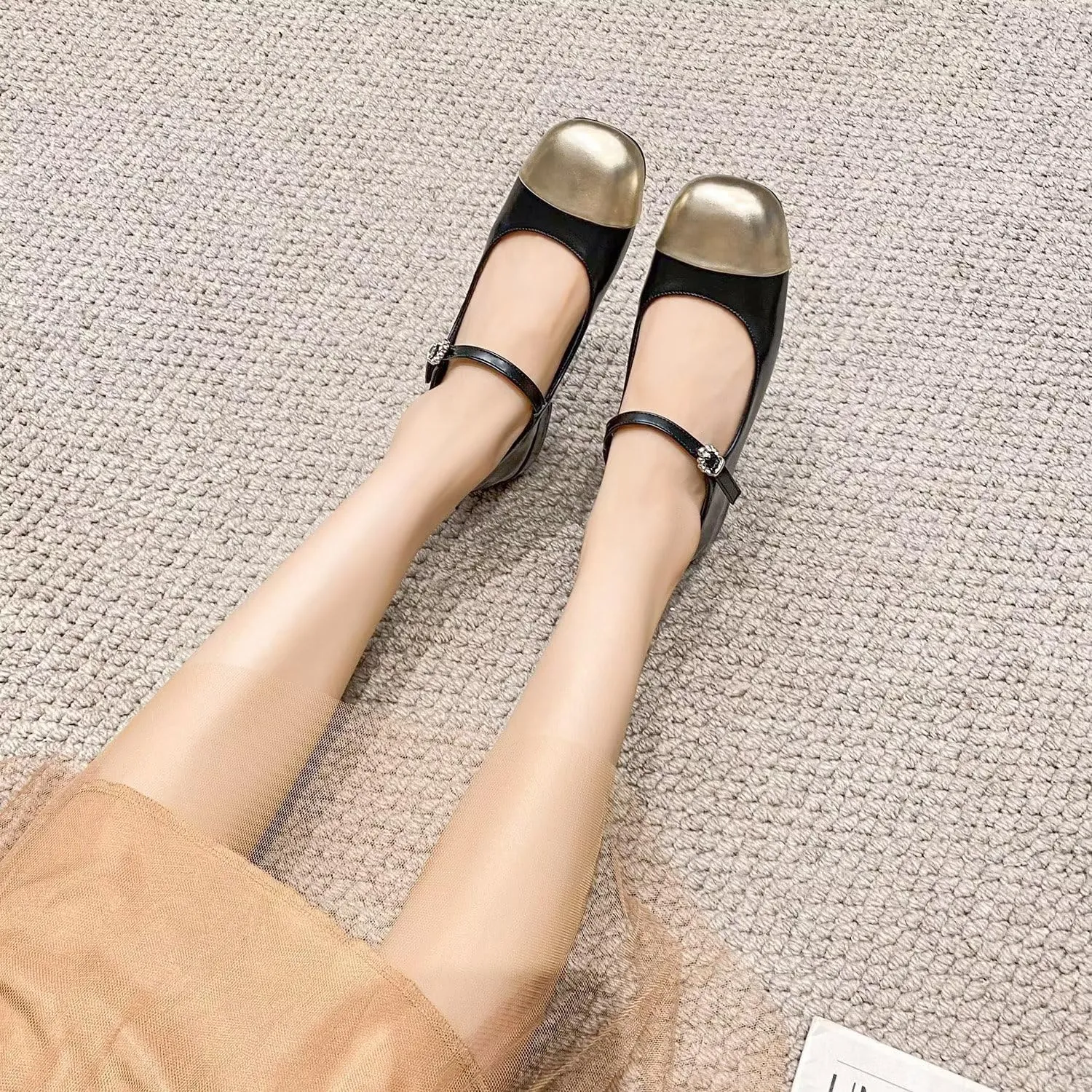 Hee grand Women Mary Jane Chunky Heels Round Toe Ankle Strap Pumps Comfortable Low Block Heel Dress Shoes School Uniform