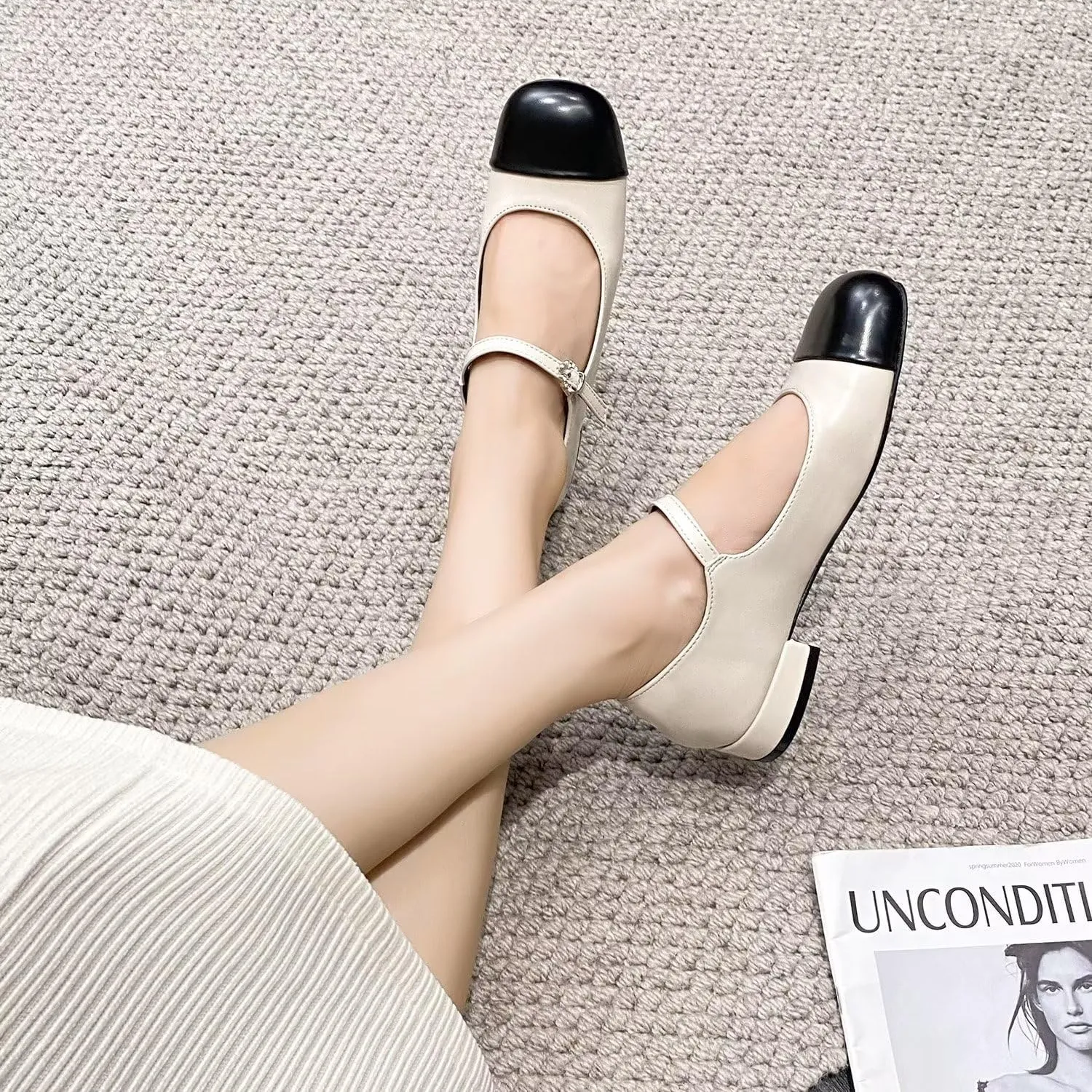 Hee grand Women Mary Jane Chunky Heels Round Toe Ankle Strap Pumps Comfortable Low Block Heel Dress Shoes School Uniform