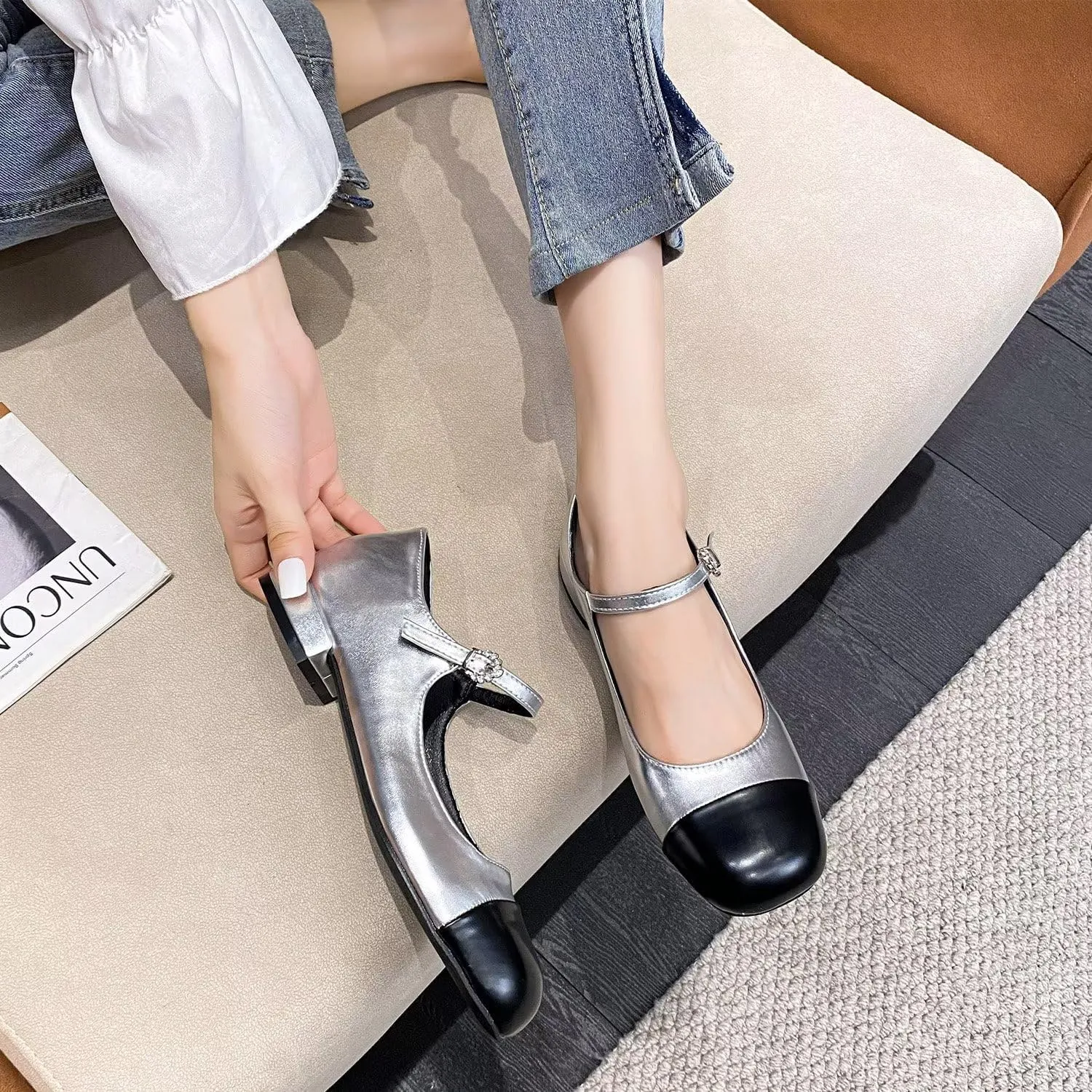 Hee grand Women Mary Jane Chunky Heels Round Toe Ankle Strap Pumps Comfortable Low Block Heel Dress Shoes School Uniform