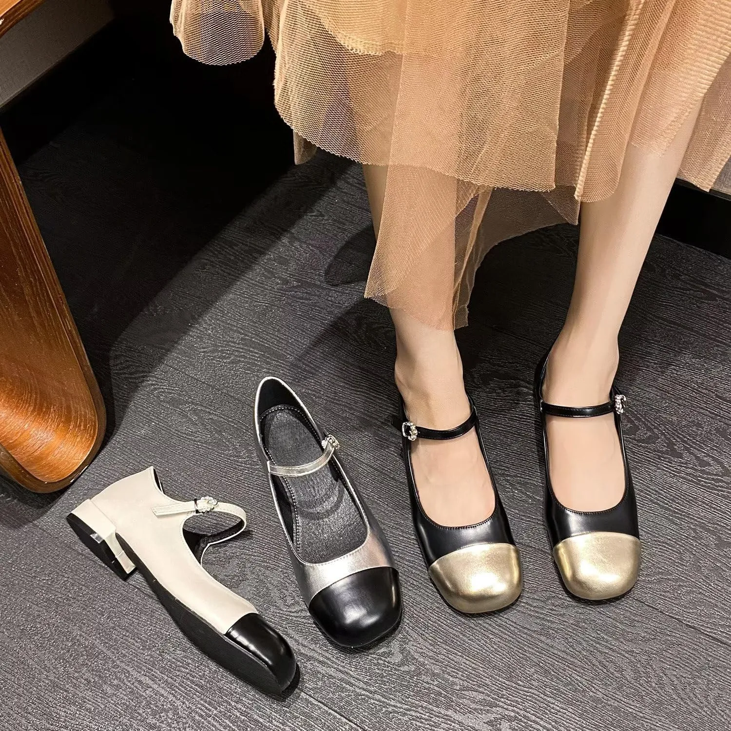 Hee grand Women Mary Jane Chunky Heels Round Toe Ankle Strap Pumps Comfortable Low Block Heel Dress Shoes School Uniform