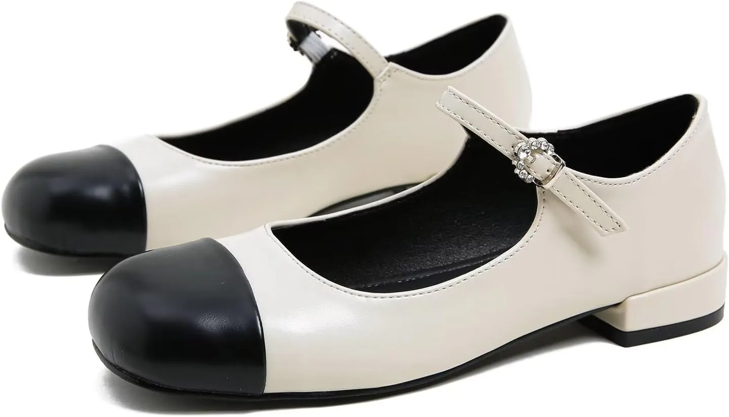 Hee grand Women Mary Jane Chunky Heels Round Toe Ankle Strap Pumps Comfortable Low Block Heel Dress Shoes School Uniform