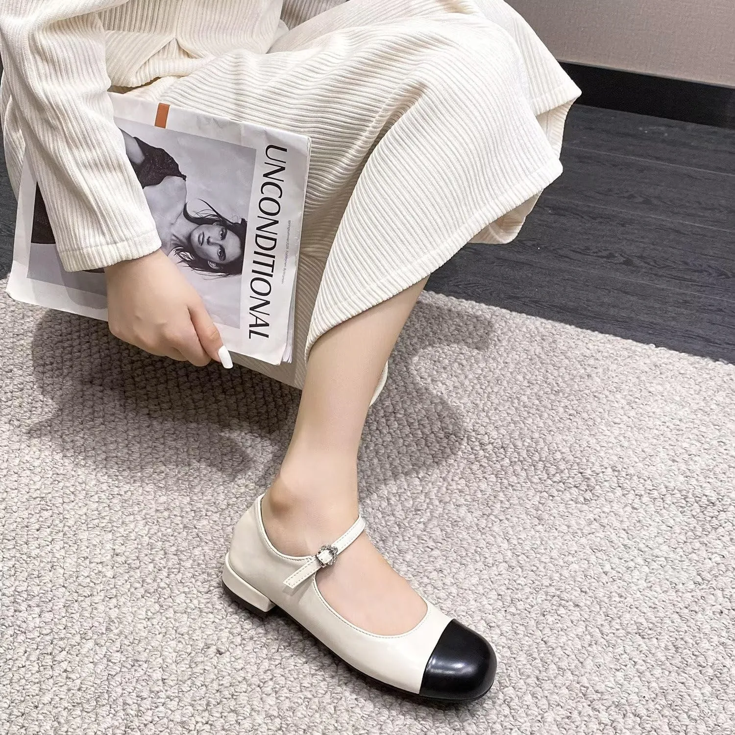 Hee grand Women Mary Jane Chunky Heels Round Toe Ankle Strap Pumps Comfortable Low Block Heel Dress Shoes School Uniform