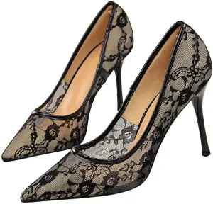 Hee grand Women Sexy Pointed Toe Lace High Heels Comfort Work Pumps Ladies Stilettos Bridal Dress Shoes for Wedding