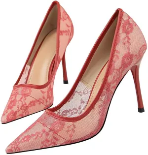Hee grand Women Sexy Pointed Toe Lace High Heels Comfort Work Pumps Ladies Stilettos Bridal Dress Shoes for Wedding