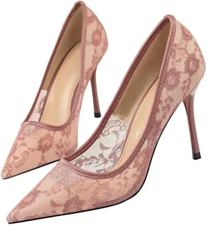 Hee grand Women Sexy Pointed Toe Lace High Heels Comfort Work Pumps Ladies Stilettos Bridal Dress Shoes for Wedding