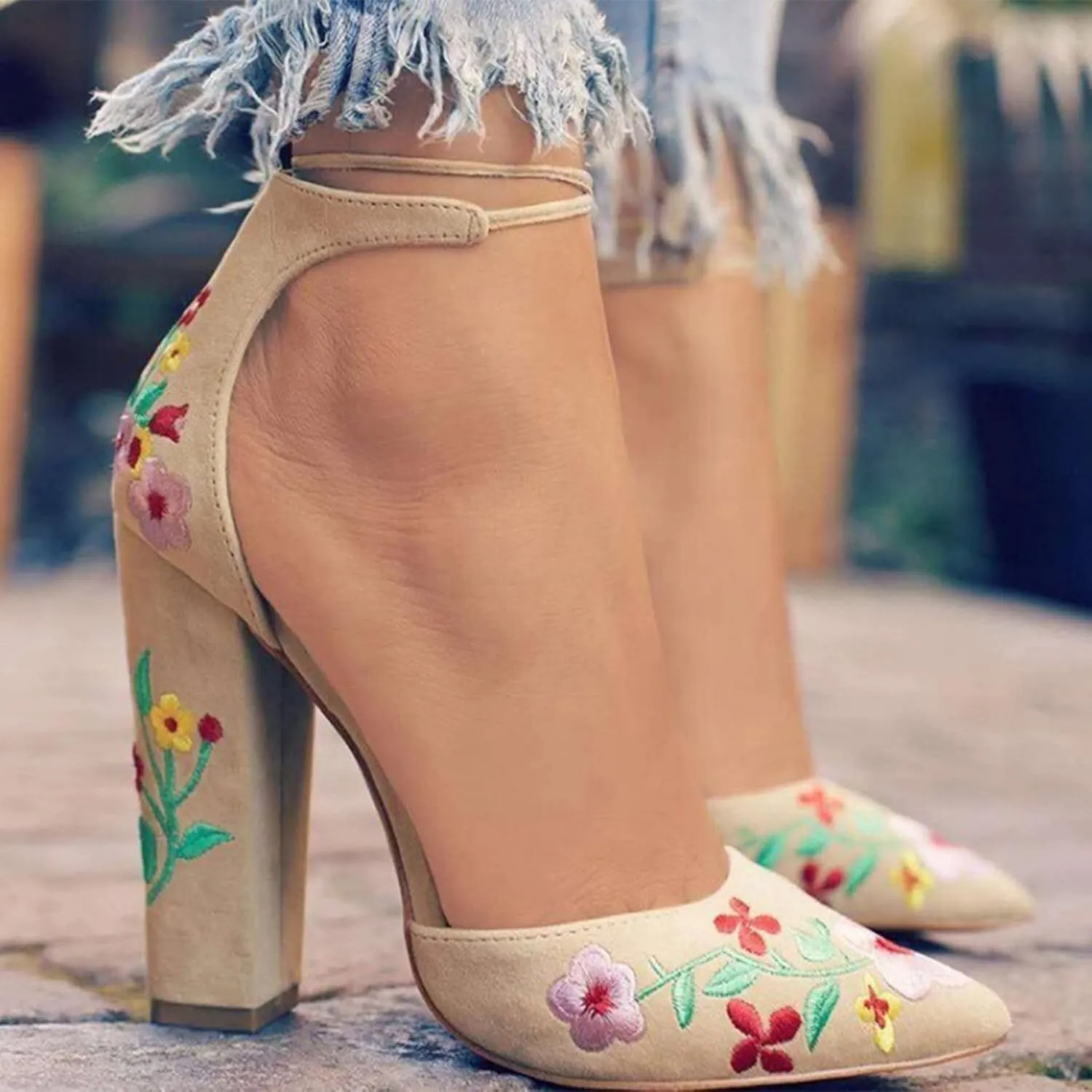 Hee grand Women's Heels Closed Toe Ankle Strap Chunky Block High Heel Sandals Dress Evening Party Platform Pump Shoes