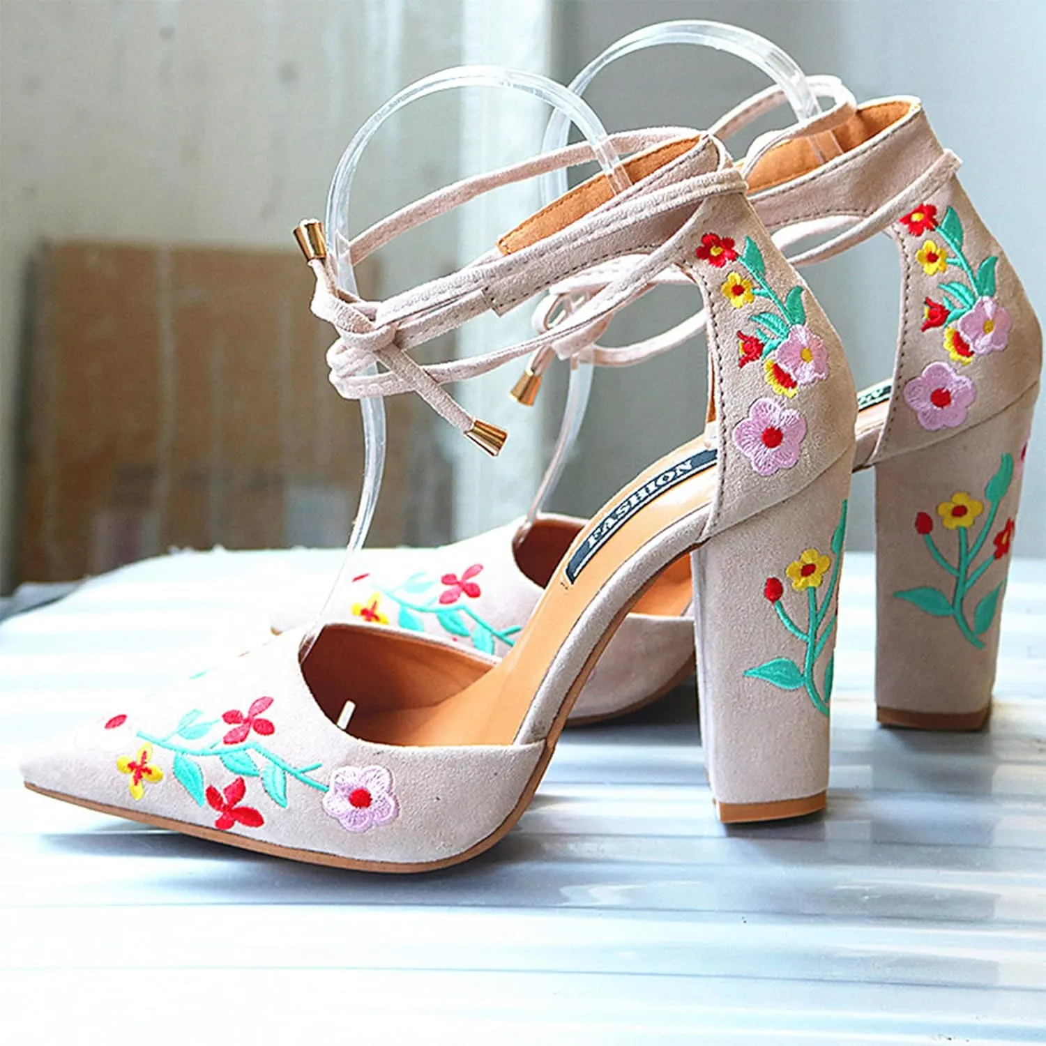 Hee grand Women's Heels Closed Toe Ankle Strap Chunky Block High Heel Sandals Dress Evening Party Platform Pump Shoes