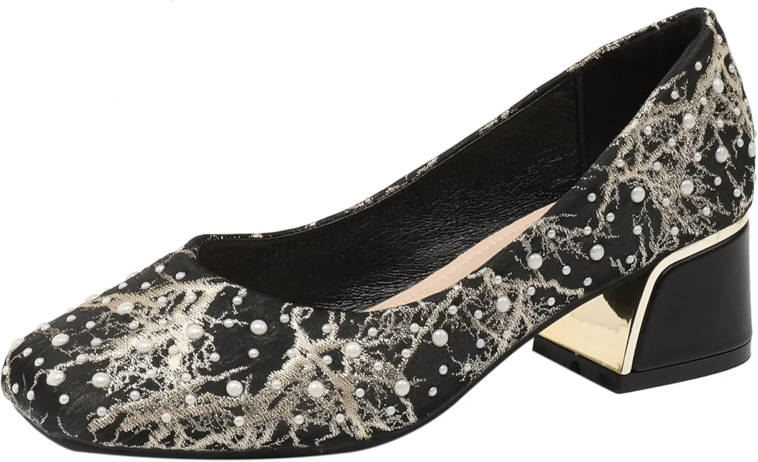 Hee grand Women's Round Toe Heeled Pumps Chunky High Heels Comfort Slip On Work Heels Sequins Dress Shoes Wide Feet Big Size