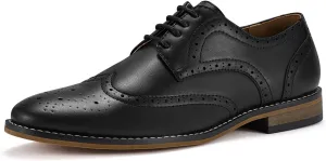 HEEZ Mens Dress Shoes Black Oxford Shoes for Men Wingtip Casual Formal Business Shoe Comfortable Non Slip TPR Outsole