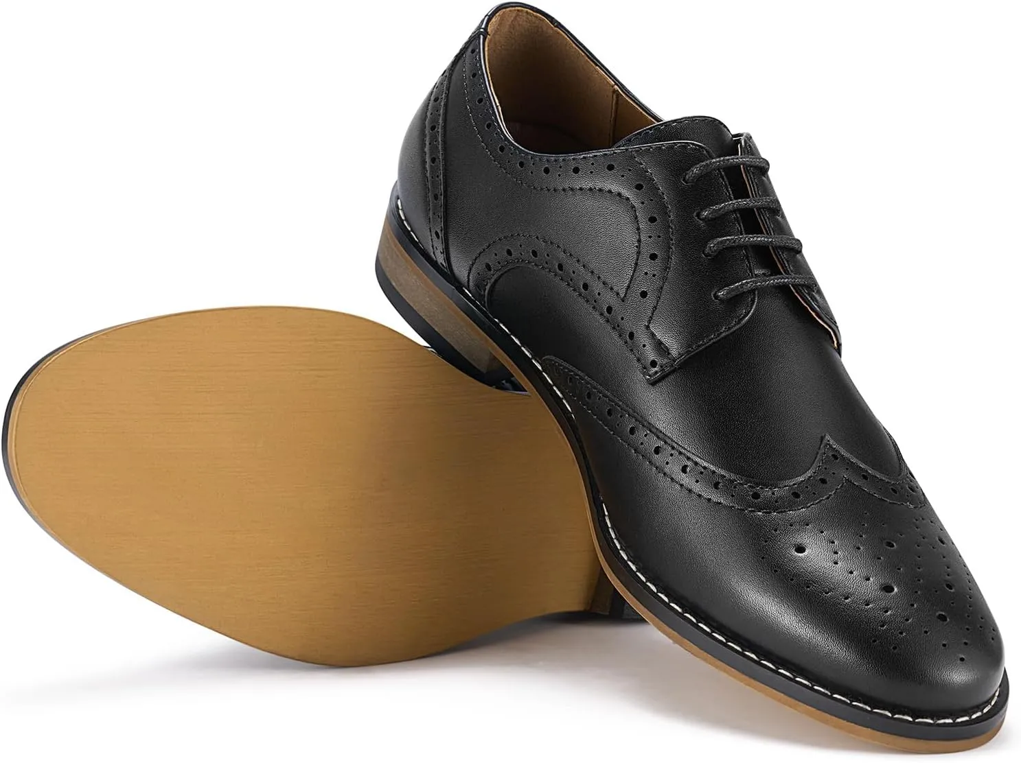 HEEZ Mens Dress Shoes Black Oxford Shoes for Men Wingtip Casual Formal Business Shoe Comfortable Non Slip TPR Outsole