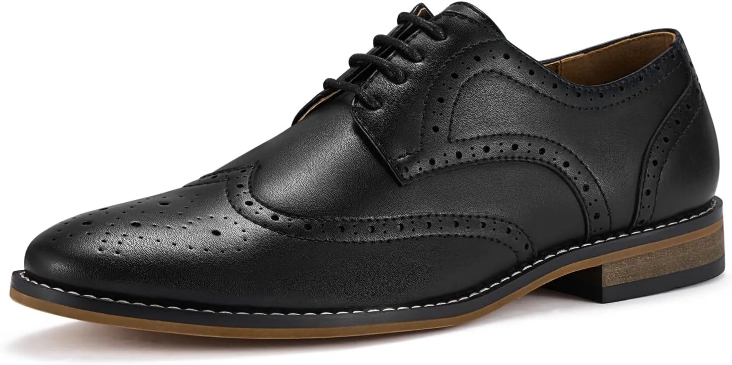 HEEZ Mens Dress Shoes Black Oxford Shoes for Men Wingtip Casual Formal Business Shoe Comfortable Non Slip TPR Outsole
