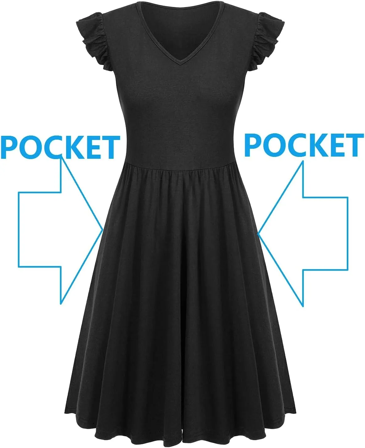 HELYO Women's Summer Dresses Cute V Neck Ruffle Sleeve Cocktail Short Work Casual Dress with Pockets 648