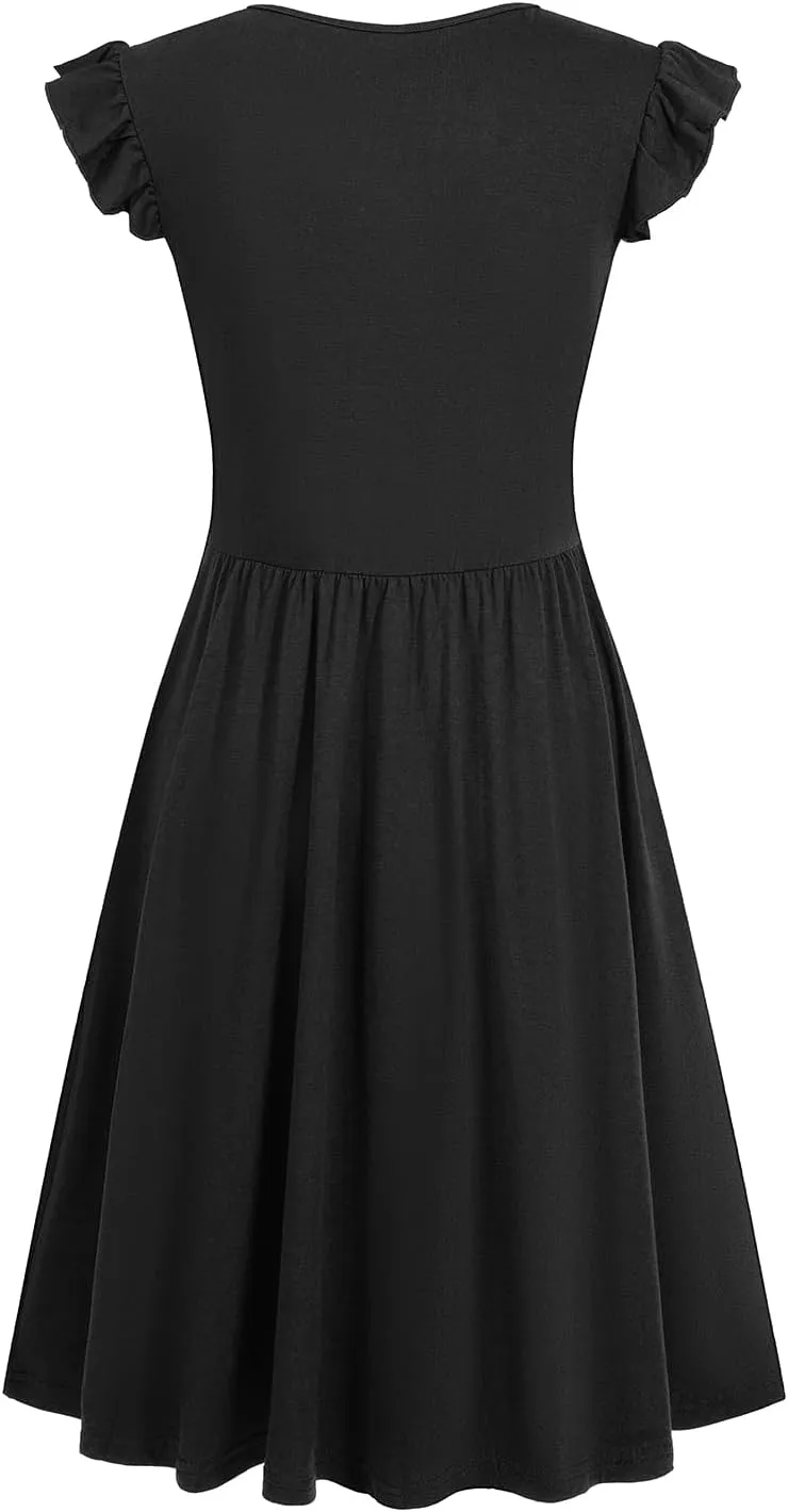 HELYO Women's Summer Dresses Cute V Neck Ruffle Sleeve Cocktail Short Work Casual Dress with Pockets 648