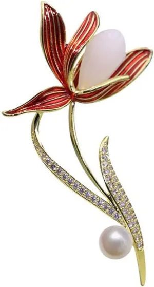 HEXEH Women Brooches Exquisite Magnolia Brooch High-Grade Pearl Brooch Dress with Decorative Fixed Clothes Wedding Birthday Party Accessories