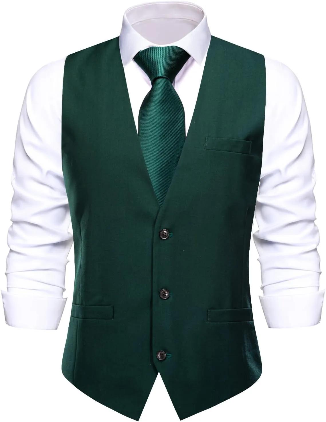 Hi-Tie Mens Plaid Solid V-Neck Suit Vest Slim Fit Waistcoat 3 Pockets Formal Casual Tuxedo for Wedding or Business