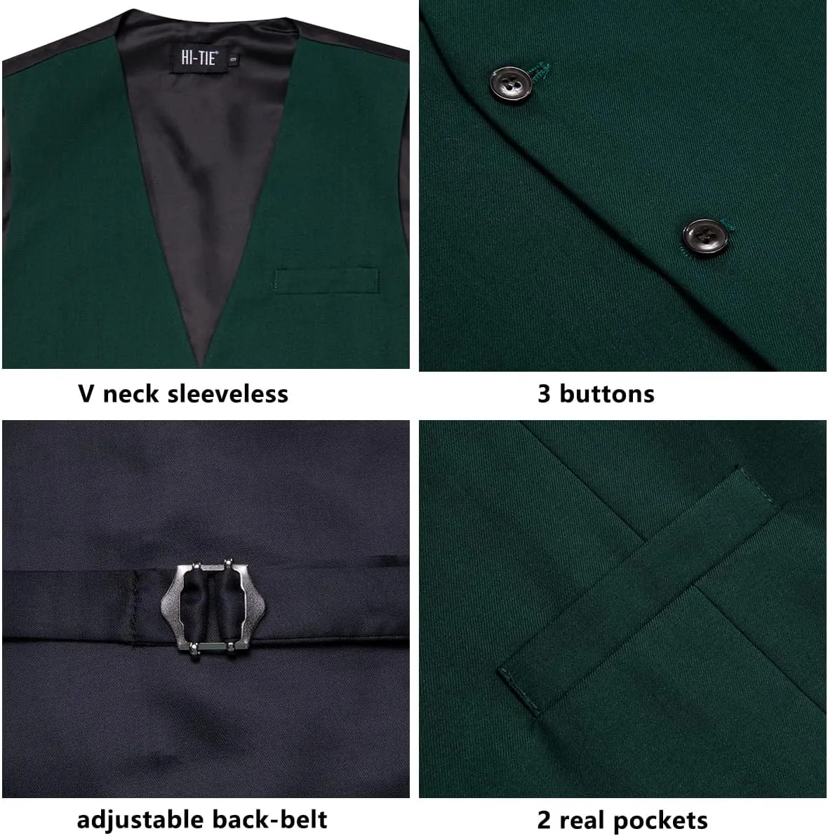 Hi-Tie Mens Plaid Solid V-Neck Suit Vest Slim Fit Waistcoat 3 Pockets Formal Casual Tuxedo for Wedding or Business