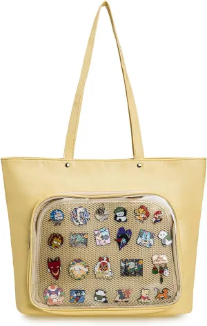 High-Capacity Pins Display Ita Bag Tote bag PU Leather Shoulder Crossbody Bag Purses and Handbags
