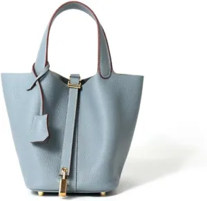 High version leather women's bag, bucket bag, exquisite and high -level head -up cowhide handbag