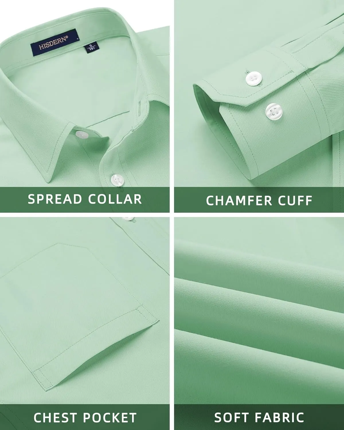 HISDERN Mens Dress Shirts Long Sleeve Button Down Shirts for Men Casual Solid Formal Business Regular Fit Shirt with Pocket