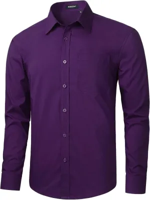 HISDERN Mens Dress Shirts Long Sleeve Button Down Shirts for Men Casual Solid Formal Business Regular Fit Shirt with Pocket
