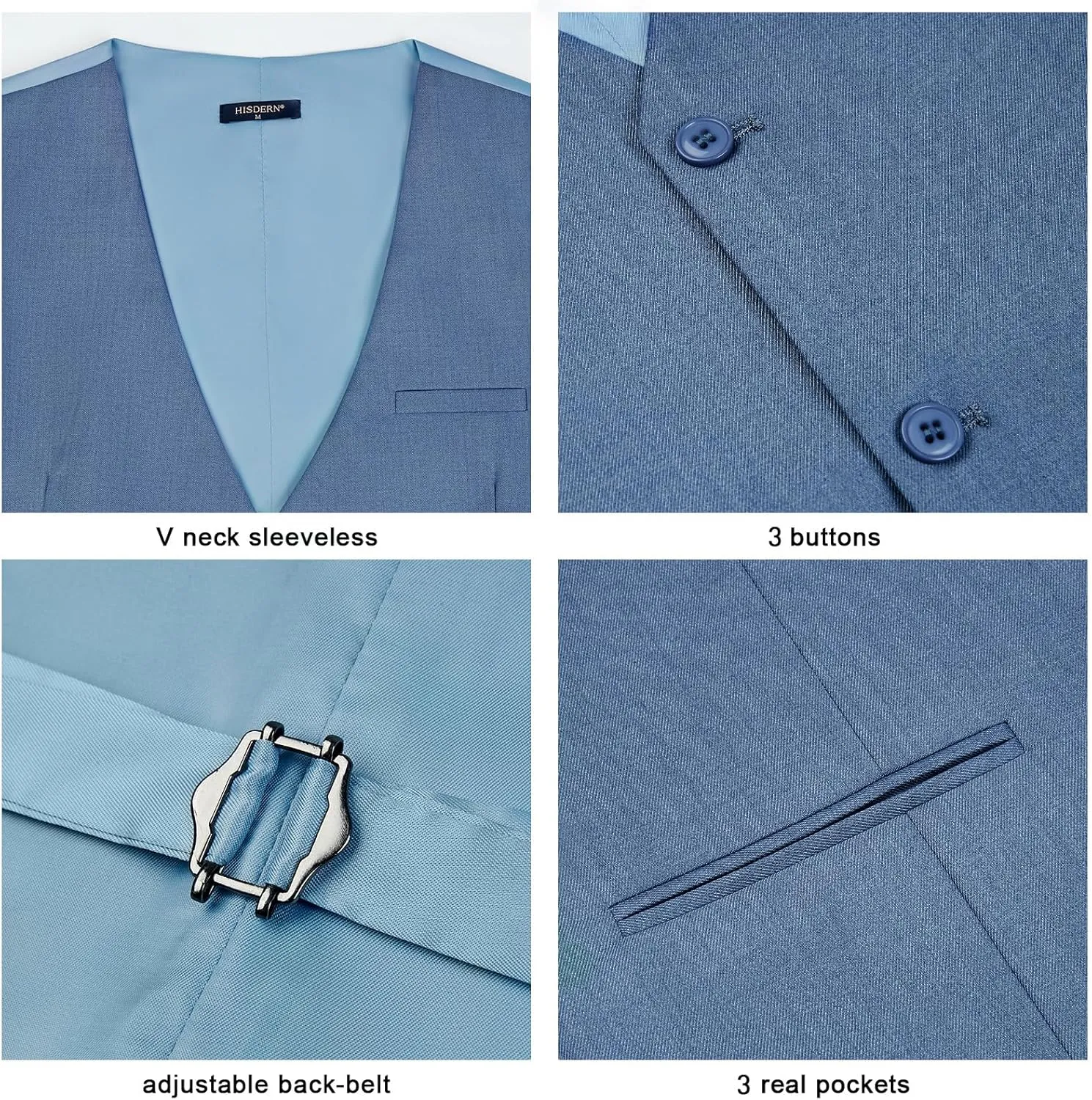 HISDERN Mens Suit Vest Business Casual Dress Waistcoat Vest Solid Color Formal Wedding Vests for Suits or Tuxedo