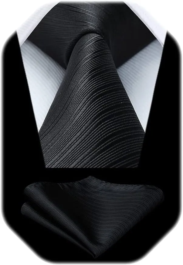 HISDERN Mens Ties Striped Ties for Men Formal Tie and Pocket Square Set Necktie for Wedding Business Graduation