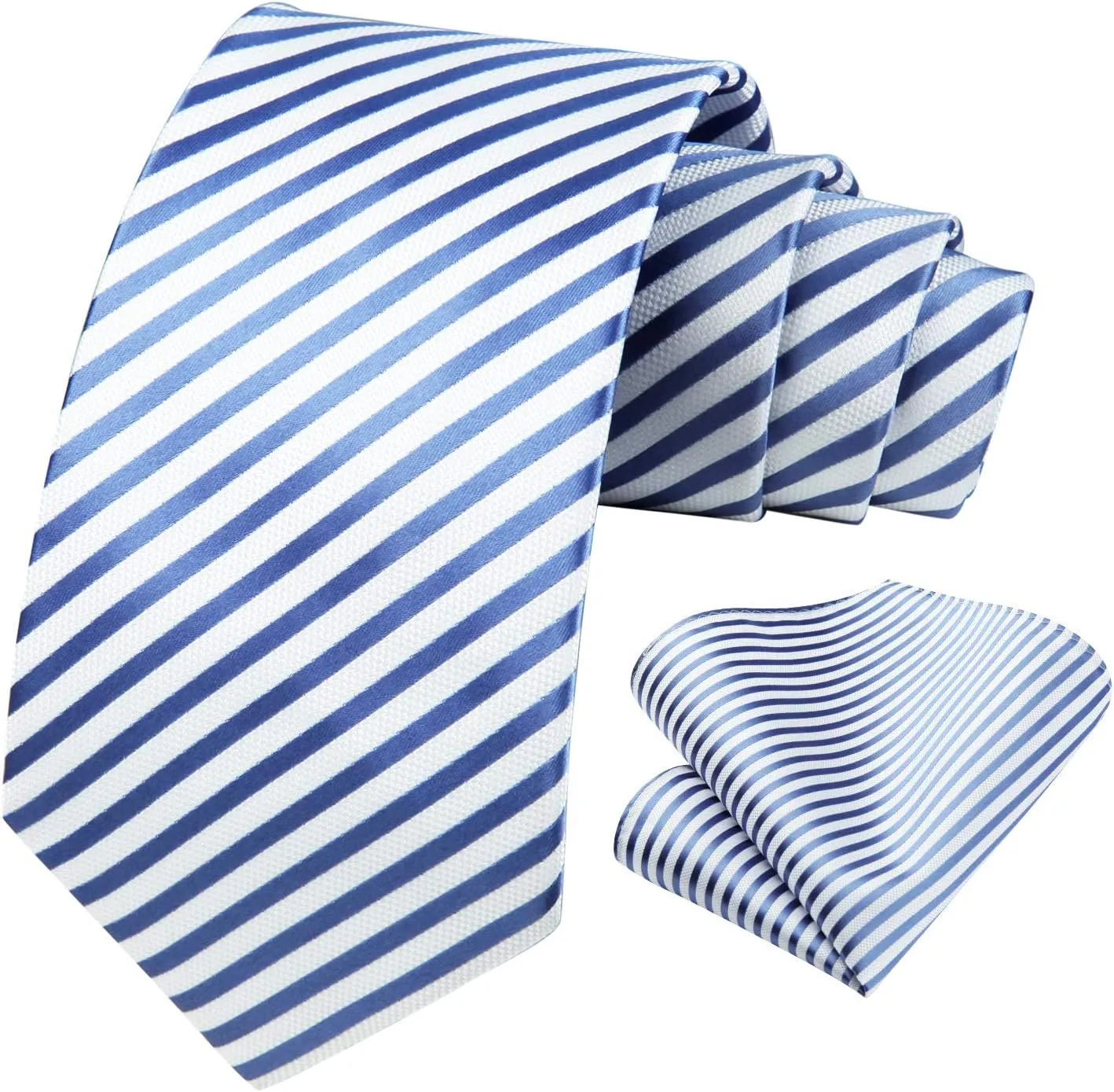 HISDERN Stripe Tie Mens Ties with Pocket Square Set Classic 3.4'' Silk Formal Necktie Handkerchief for Business Wedding