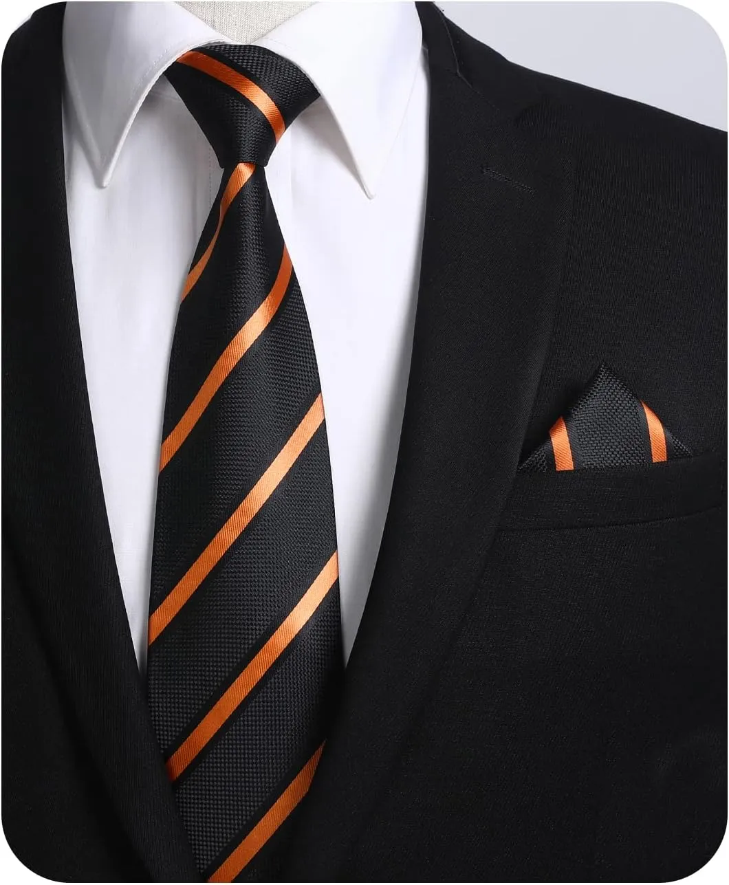 HISDERN Stripe Tie Mens Ties with Pocket Square Set Classic 3.4'' Silk Formal Necktie Handkerchief for Business Wedding