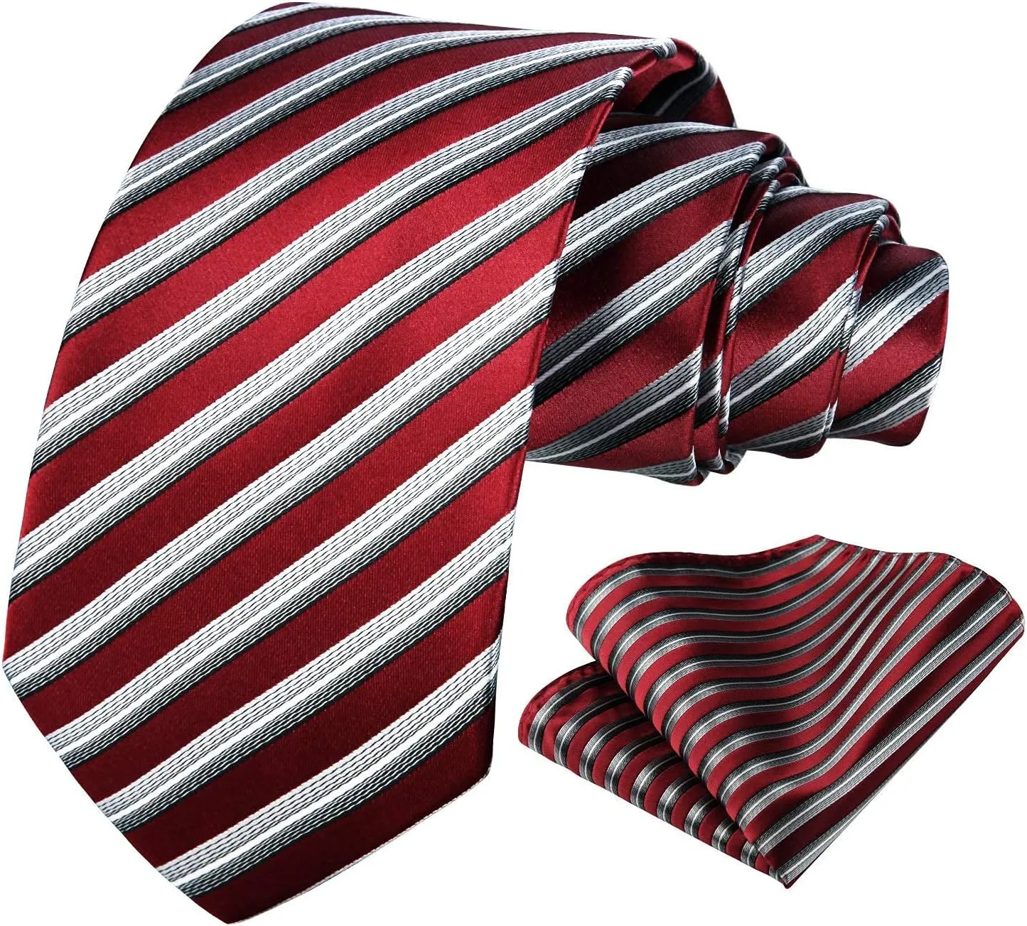 HISDERN Stripe Tie Mens Ties with Pocket Square Set Classic 3.4'' Silk Formal Necktie Handkerchief for Business Wedding