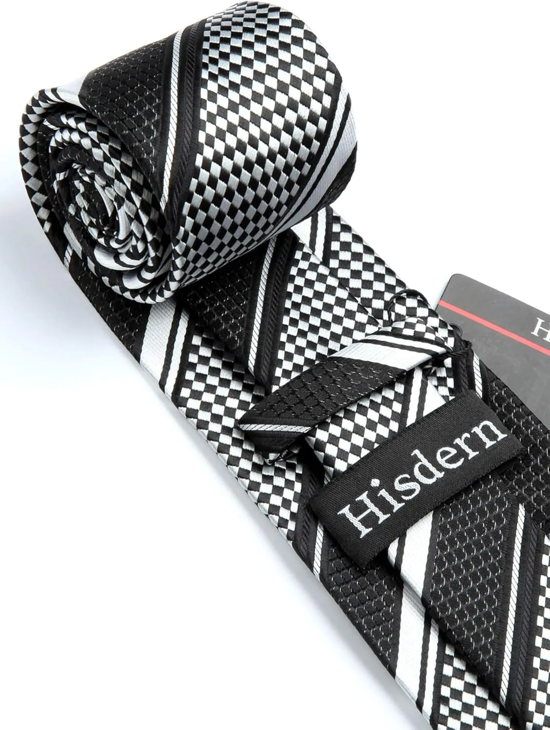 HISDERN Stripe Tie Mens Ties with Pocket Square Set Classic 3.4'' Silk Formal Necktie Handkerchief for Business Wedding