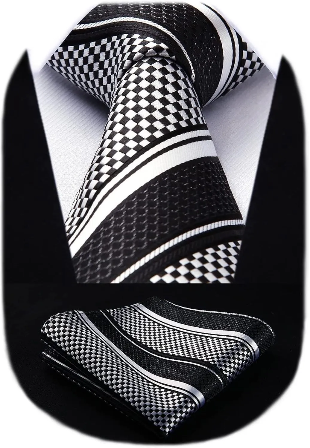 HISDERN Stripe Tie Mens Ties with Pocket Square Set Classic 3.4'' Silk Formal Necktie Handkerchief for Business Wedding