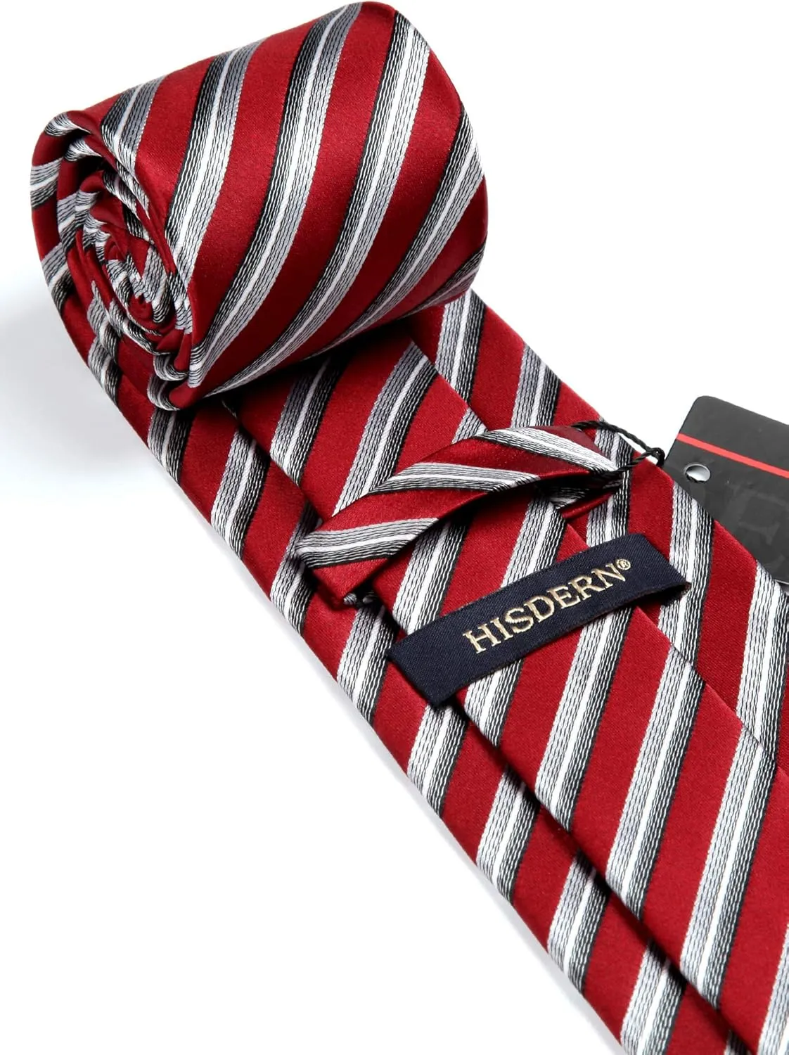 HISDERN Stripe Tie Mens Ties with Pocket Square Set Classic 3.4'' Silk Formal Necktie Handkerchief for Business Wedding