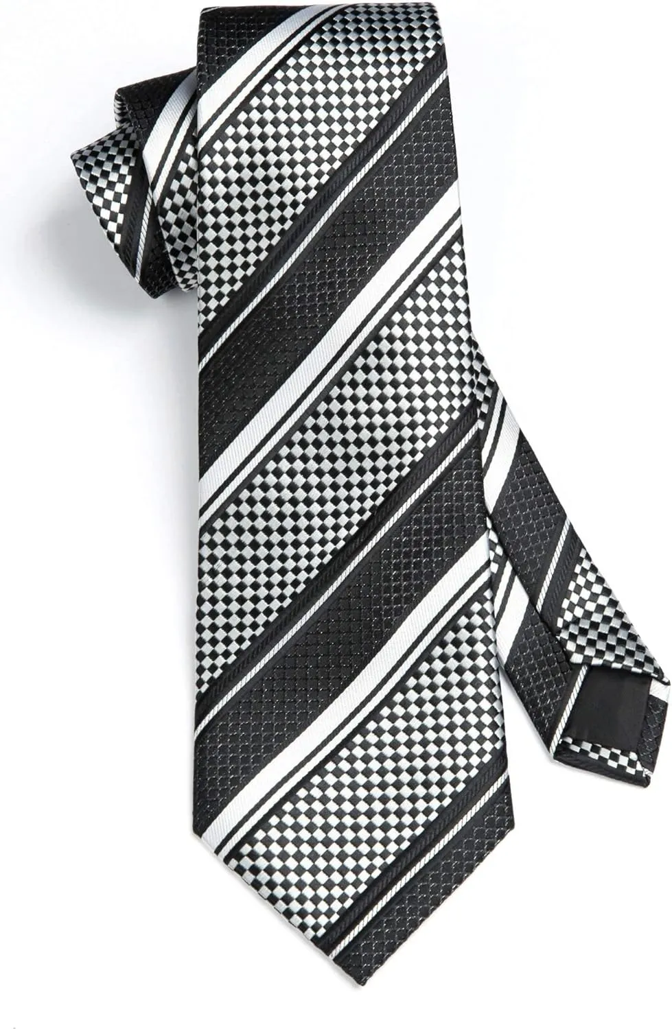 HISDERN Stripe Tie Mens Ties with Pocket Square Set Classic 3.4'' Silk Formal Necktie Handkerchief for Business Wedding